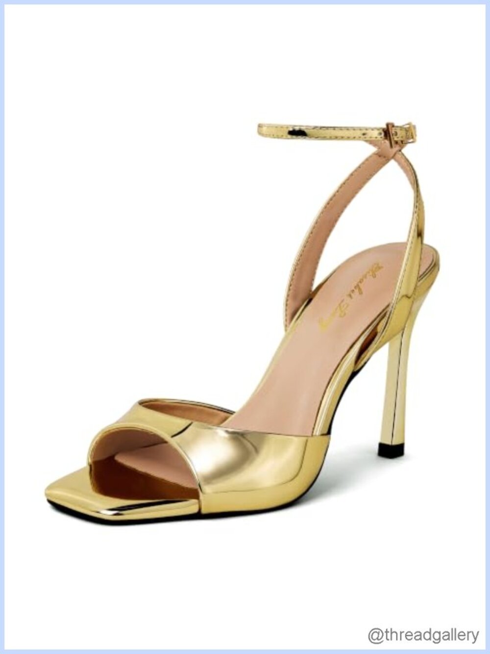 Elisabet Tang Square Open Toe Ankle Strap Stiletto Heeled Sandals Faux Leather